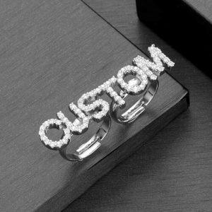 Double finger name ring​ with diamonds