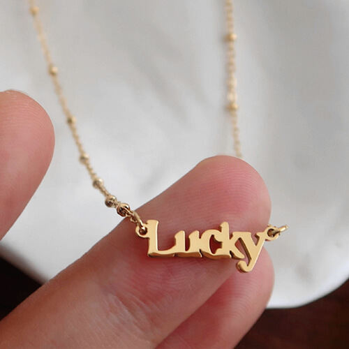 Dainty letter word necklace sphere chain