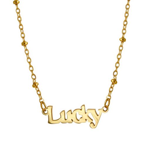 Dainty custom word necklace choker with sphere chain
