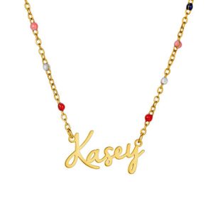 Personalised name choker necklace with color bead chain