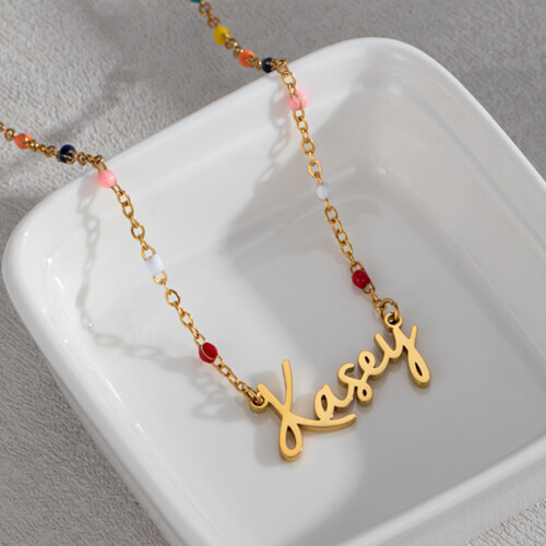 Personalised name choker necklace with color bead chain - Image 3