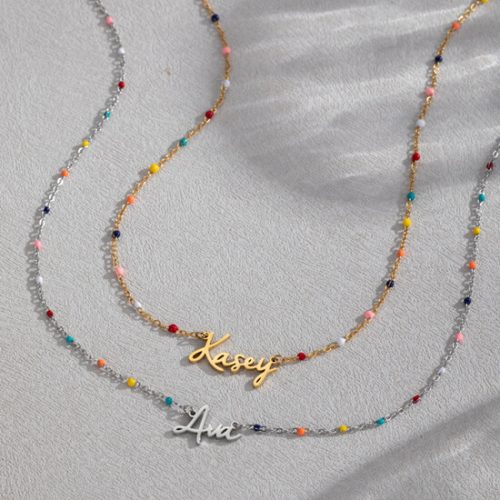 Personalised name choker necklace with color bead chain - Image 4