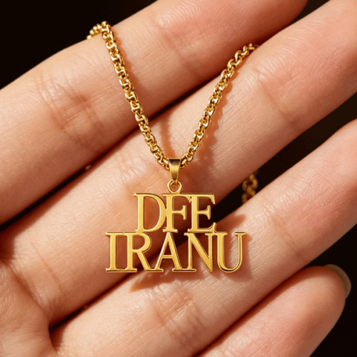 Gold name necklace capital letters