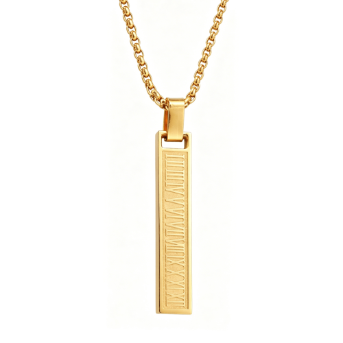 Vertical rectangular pendant necklace with engraved Roman numerals