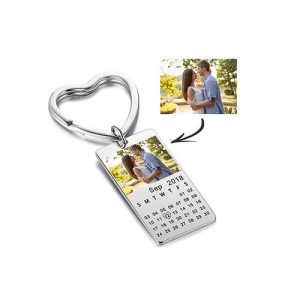 Personalized photo metal keychain with calendar date