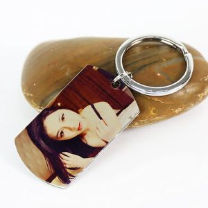 Custom photo engraved dog tag keychain