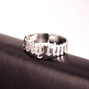 Silver name ring old english