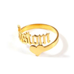 Stainless steel old english name ring with a heart