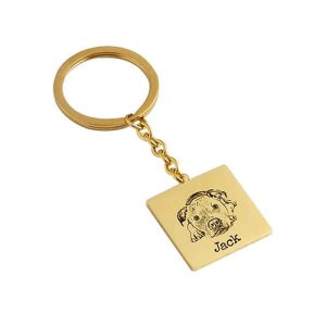 Square metal photo engraved keyring with message