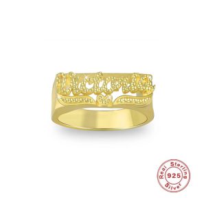 925 sterling silver personalised diamond cut name ring