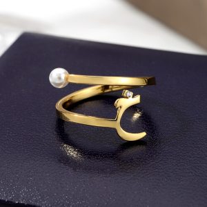 Adjustable custom design pearl rings with symbol