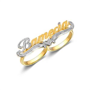 Personalized two finger name rings​ diamond cut