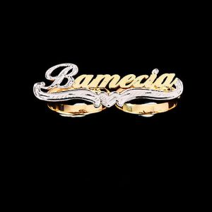 Diamond cut nameplate rings two finger​
