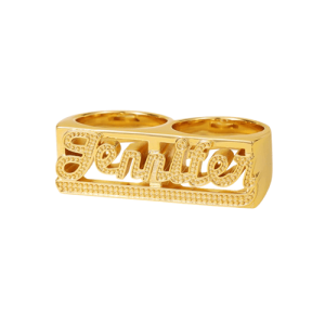 Personalised double finger ring with name​ diamond cut