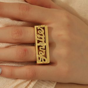 Diamond cut two finger name rings