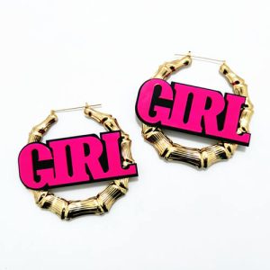 Personalized acrylic name bamboo hoop earrings
