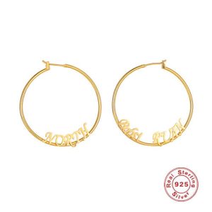 Thin hoop earrings with name sterling silver