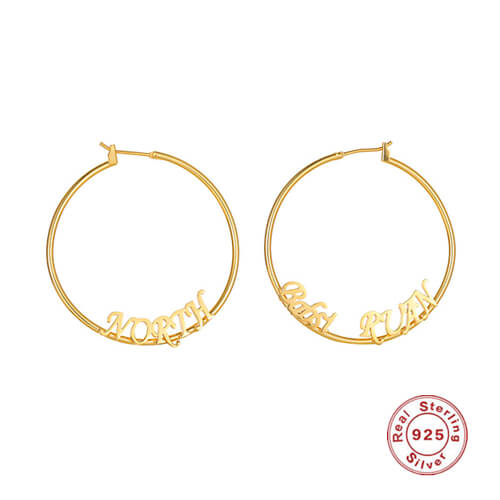 Thin hoop earrings with name sterling silver