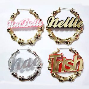 Large bamboo name earrings​ personalised factory​