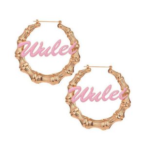 Customized enamel bamboo name earrings large