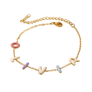 Colorful enamel bubble letter name bracelets