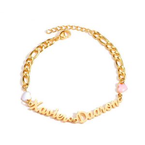 Women's double nameplate bracelet​​ and enamel hearts