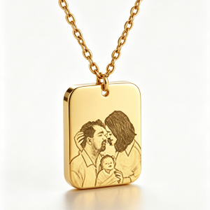 Custom engraved necklace with picture gold