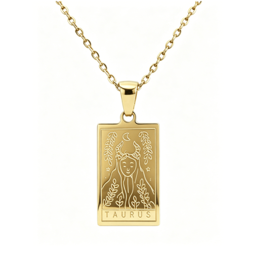 Deep engraved zodiac sign necklace with rectangular pendant