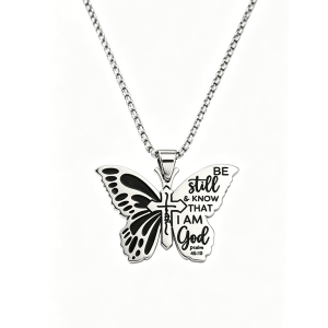 Vintage stainless steel necklace with butterfly pendant