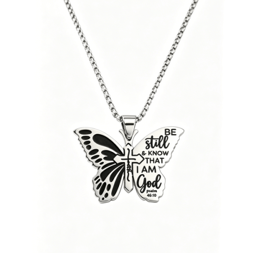 Vintage stainless steel necklace with butterfly pendant